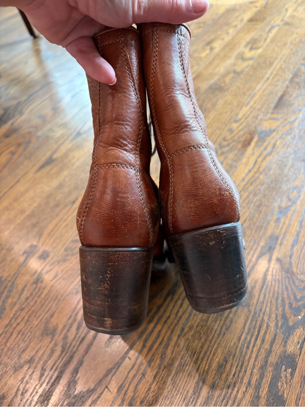 FREEBIRD Cavalier Cognac Boho Tan Leather Lace Up Heeled Ankle Boots - Picture 6 of 11
